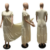 Solid Color Short Sleeve Loose Knit Maxi Dress GRNH-28302