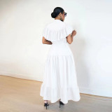 Solid Color Short Sleeve Loose Shirt Dress GRNH-28393