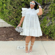 Pleated Bubble Sleeve Loose Midi Dress GRNH-28300