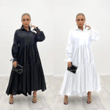 Plus Size Loose Long Sleeve Solid Maxi Dress GRNH-RNH28187