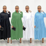 Plus Size Loose Long Sleeve Solid Maxi Dress GRNH-RNH28187