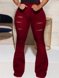 Plus Size Hight Waist Holes Micro Flare Pant GRNH-28008