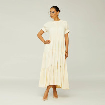 Solid Color Short Sleeve Loose Knit Maxi Dress GRNH-28302