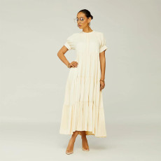 Solid Color Short Sleeve Loose Knit Maxi Dress GRNH-28302