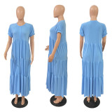 Solid Color Short Sleeve Loose Knit Maxi Dress GRNH-28302