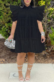 Pleated Bubble Sleeve Loose Midi Dress GRNH-28300