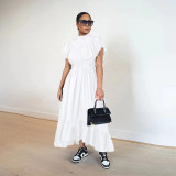 Solid Color Short Sleeve Loose Shirt Dress GRNH-28393