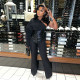 Sexy Single Shoulder Leather Patchwork 2 Piece Pants Set GRNH-28361
