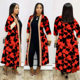 Plus Size Print Long Sleeve Knit Coat GRNH-8078