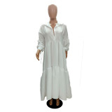 Plus Size Loose Long Sleeve Solid Maxi Dress GRNH-RNH28187