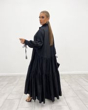 Plus Size Loose Long Sleeve Solid Maxi Dress GRNH-RNH28187