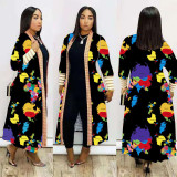 Plus Size Print Long Sleeve Knit Coat GRNH-8078