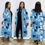 Plus Size Print Long Sleeve Knit Coat GRNH-8078
