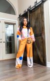 Color Contrast Patchwork Print Two Piece Pant Set GRNH-Q5705