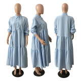 Plus Size Loose Long Sleeve Solid Maxi Dress GRNH-RNH28187