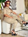 Plus Size Fashion Multi-pocket Zipper Jumpsuit GRNH-28339