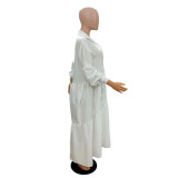 Plus Size Loose Long Sleeve Solid Maxi Dress GRNH-RNH28187