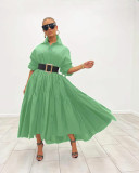 Plus Size Loose Long Sleeve Solid Maxi Dress GRNH-RNH28187