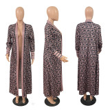 Plus Size Print Long Sleeve Knit Coat GRNH-8078