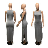 Sexy Sleeveless Vest Knit Maxi Dress GRNH-28510