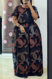 Print Loose Short Sleeve Wide Leg Pants 2 Piece Set NY-10710