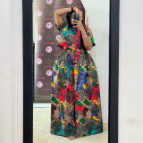 Print Loose Short Sleeve Wide Leg Pants 2 Piece Set NY-10710