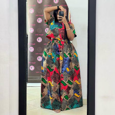 Print Loose Short Sleeve Wide Leg Pants 2 Piece Set NY-10710