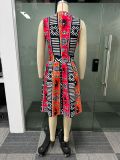 Sexy Print Sleeveless Hollow Out Midi Dress NY-10717