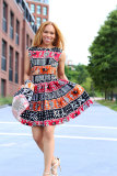 Sexy Print Sleeveless Hollow Out Midi Dress NY-10717