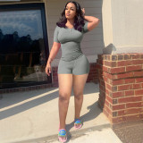 Solid Color Short Sleeve Short Two Piece Set YD-014-B2