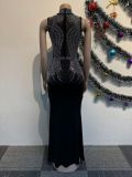 Hot Drill Mesh Patchwork Split Maxi Dress NY-3127