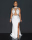 Hot Drill Mesh Patchwork Split Maxi Dress NY-3127