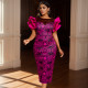 Plus Size Mesh Patchwork Petal Sleeve Printed Dress GKEN-AM040101