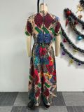Print Loose Short Sleeve Wide Leg Pants 2 Piece Set NY-10710