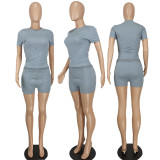 Solid Color Short Sleeve Short Two Piece Set YD-014-B2