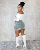 Fashion Crossover Buckle Denim Short Skirt TK-6312