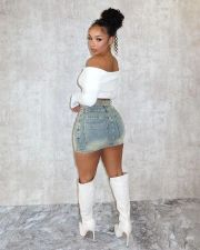 Fashion Crossover Buckle Denim Short Skirt TK-6312