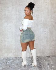 Fashion Crossover Buckle Denim Short Skirt TK-6312