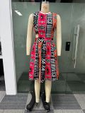Sexy Print Sleeveless Hollow Out Midi Dress NY-10717