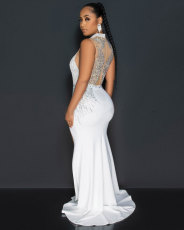 Hot Drill Mesh Patchwork Split Maxi Dress NY-3127