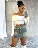 Fashion Crossover Buckle Denim Short Skirt TK-6312