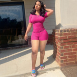 Solid Color Short Sleeve Short Two Piece Set YD-014-B2