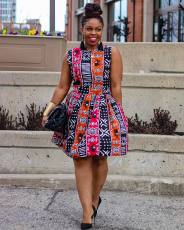 Sexy Print Sleeveless Hollow Out Midi Dress NY-10717
