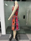 Sexy Print Sleeveless Hollow Out Midi Dress NY-10717