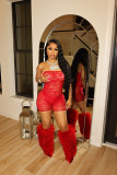 Lace Mesh Tube Top Nightclub Romper DDF-88226