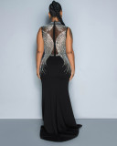 Hot Drill Mesh Patchwork Split Maxi Dress NY-3127