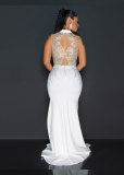 Hot Drill Mesh Patchwork Split Maxi Dress NY-3127