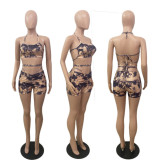 Sexy Print Sling Vest Drawstring Shorts Two Piece Set QXTF-8880