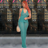 Solid Color Halter Backless Two Piece Pants Set QXTF-0009