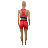 Print Vest Shorts Yoga Two Piece Set QXTF-8852